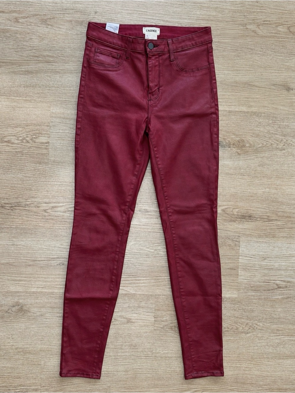 L’AGENCE Burgundy Coated Skinny Jeans Waxed Leather Look size 28
